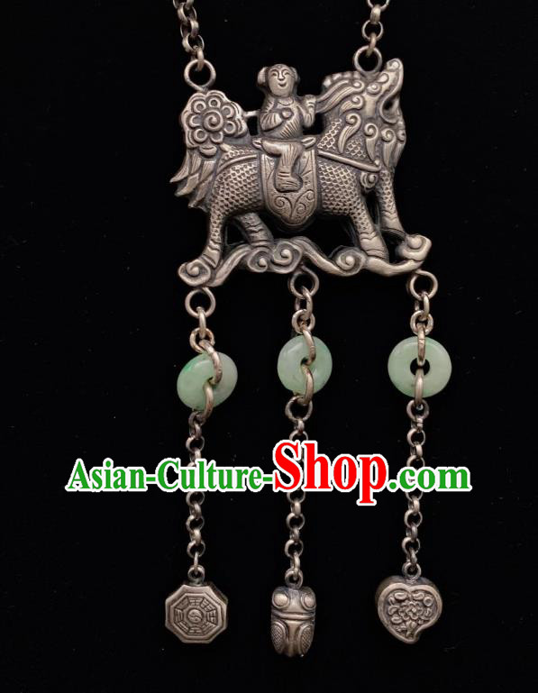Handmade Chinese Necklace Accessories National Jadeite Necklet Pendant Silver Longevity Lock Handmade Chinese Necklace Accessories National Jadeite Necklet Pendant Silver Longevity Lock