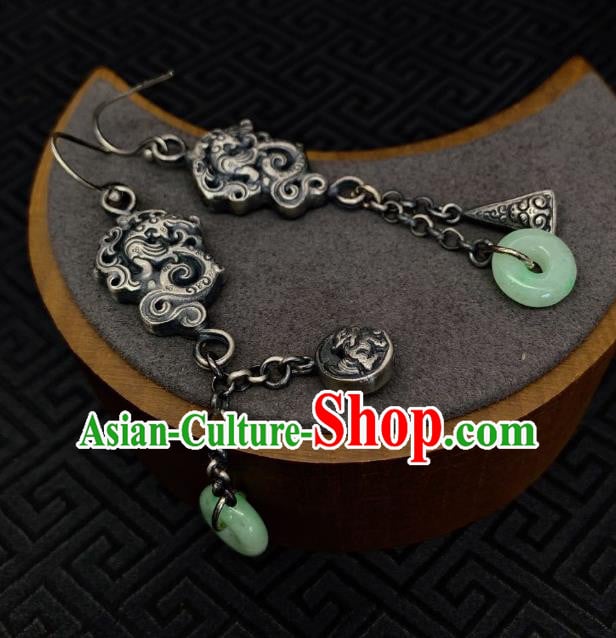 China Traditional Silver Dragon Ear Accessories National Cheongsam Jade Peace Buckle Earrings Jewelry China Traditional Silver Dragon Ear Accessories National Cheongsam Jade Peace Buckle Earrings Jewelry