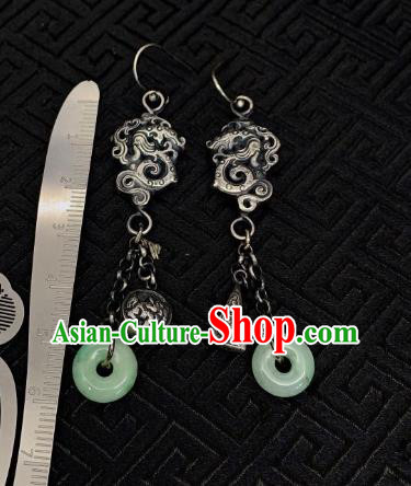 China Traditional Silver Dragon Ear Accessories National Cheongsam Jade Peace Buckle Earrings Jewelry China Traditional Silver Dragon Ear Accessories National Cheongsam Jade Peace Buckle Earrings Jewelry