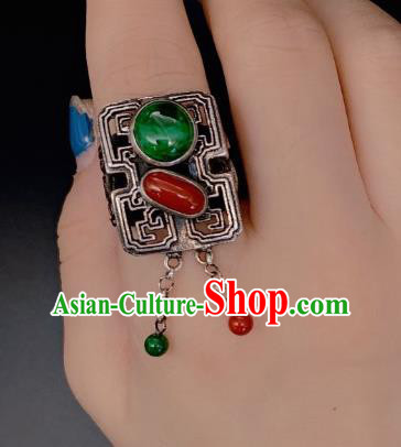 Chinese Handmade Silver Ring National Jadeite Agate Circlet Jewelry Chinese Handmade Silver Ring National Jadeite Agate Circlet Jewelry