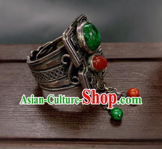 Chinese Handmade Silver Ring National Jadeite Agate Circlet Jewelry Chinese Handmade Silver Ring National Jadeite Agate Circlet Jewelry