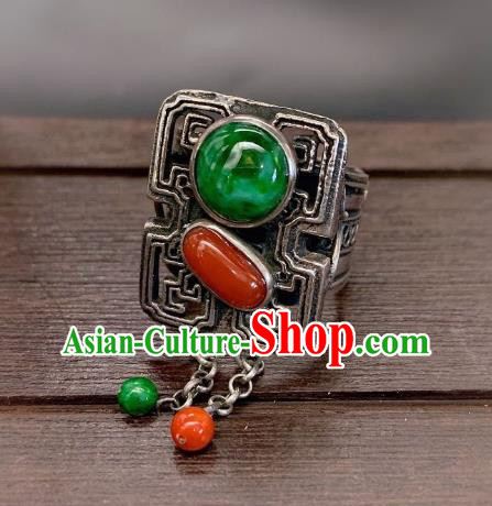 Chinese Handmade Silver Ring National Jadeite Agate Circlet Jewelry Chinese Handmade Silver Ring National Jadeite Agate Circlet Jewelry