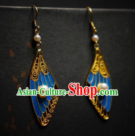 Handmade Chinese Blueing Wing Earrings Traditional Culture Jewelry Cheongsam Pearls Ear Accessories Handmade Chinese Blueing Wing Earrings Traditional Culture Jewelry Cheongsam Pearls Ear Accessories