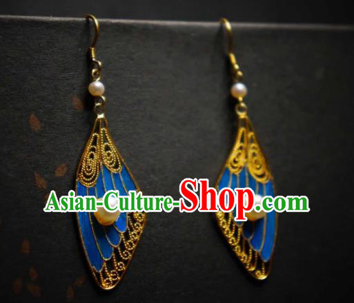 Handmade Chinese Blueing Wing Earrings Traditional Culture Jewelry Cheongsam Pearls Ear Accessories Handmade Chinese Blueing Wing Earrings Traditional Culture Jewelry Cheongsam Pearls Ear Accessories