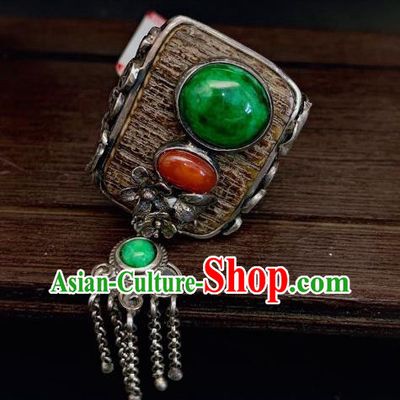 Chinese Handmade Silver Tassel Ring National Jadeite Jewelry Circlet