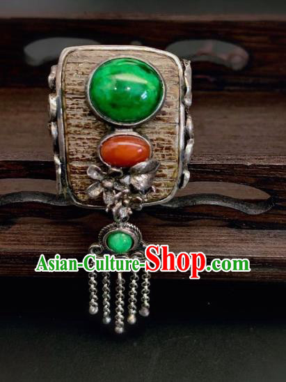 Chinese Handmade Silver Tassel Ring National Jadeite Jewelry Circlet Chinese Handmade Silver Tassel Ring National Jadeite Jewelry Circlet
