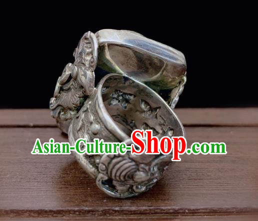 Chinese Handmade Silver Tassel Ring National Jadeite Jewelry Circlet Chinese Handmade Silver Tassel Ring National Jadeite Jewelry Circlet