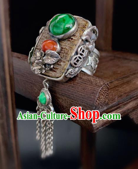 Chinese Handmade Silver Tassel Ring National Jadeite Jewelry Circlet Chinese Handmade Silver Tassel Ring National Jadeite Jewelry Circlet