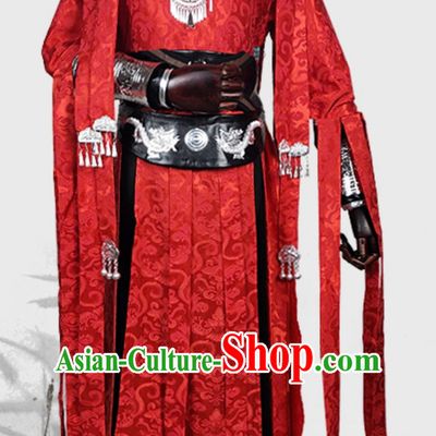 Ancient Chinese Traditional Cosplay Red Garment Swordsman Hanfu Clothing for Men