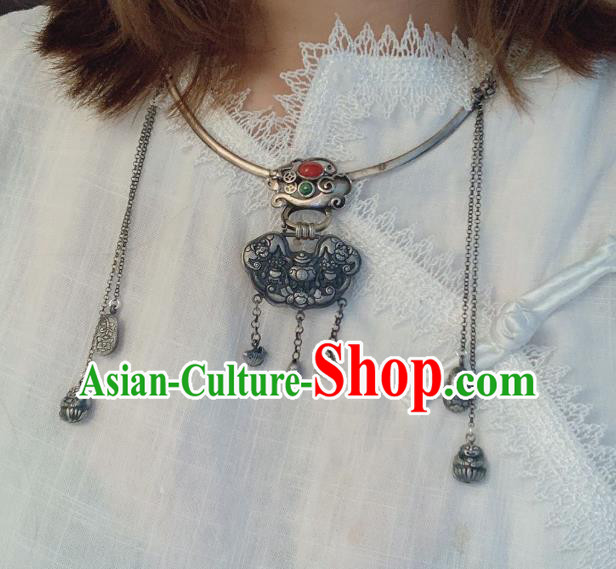 Handmade Chinese Wedding Agate Necklace Accessories National Silver Carving Necklet Pendant Handmade Chinese Wedding Agate Necklace Accessories National Silver Carving Necklet Pendant