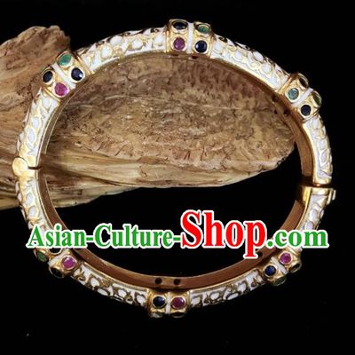 Handmade Chinese National Wedding Gems Bracelet Enamel White Bangle Accessories