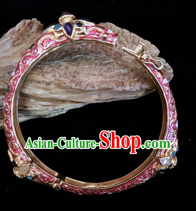 Handmade Chinese Wristlet Accessories National Enamel Red Bracelet Gems Bangle Handmade Chinese Wristlet Accessories National Enamel Red Bracelet Gems Bangle