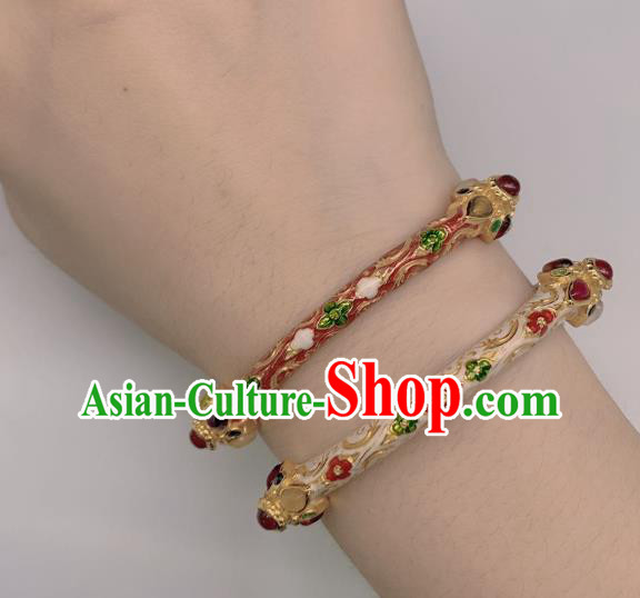Handmade Chinese Wristlet Accessories National Enamel Red Bracelet Gems Bangle Handmade Chinese Wristlet Accessories National Enamel Red Bracelet Gems Bangle