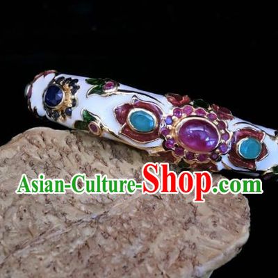 Handmade Chinese National Enamel White Bracelet Gems Bangle Wristlet Accessories