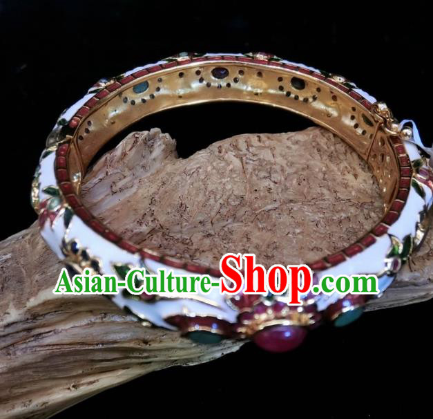 Handmade Chinese National Enamel White Bracelet Gems Bangle Wristlet Accessories Handmade Chinese National Enamel White Bracelet Gems Bangle Wristlet Accessories
