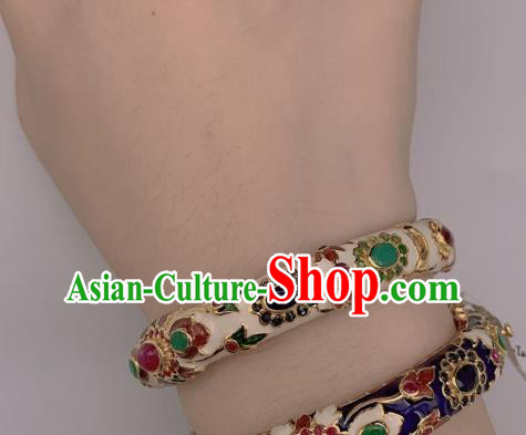Handmade Chinese National Enamel White Bracelet Gems Bangle Wristlet Accessories Handmade Chinese National Enamel White Bracelet Gems Bangle Wristlet Accessories