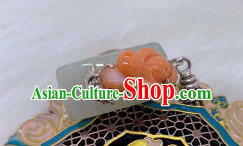 Chinese Handmade Hetian Jade Ring National Agate Jewelry Silver Tassel Circlet Chinese Handmade Hetian Jade Ring National Agate Jewelry Silver Tassel Circlet