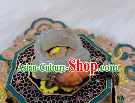 Chinese Handmade Hetian Jade Ring National Agate Jewelry Silver Tassel Circlet Chinese Handmade Hetian Jade Ring National Agate Jewelry Silver Tassel Circlet