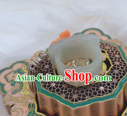 Chinese Handmade Hetian Jade Ring National Agate Jewelry Silver Tassel Circlet Chinese Handmade Hetian Jade Ring National Agate Jewelry Silver Tassel Circlet