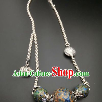 Handmade Chinese National Silver Necklace Traditional Lacquerware Necklet Accessories
