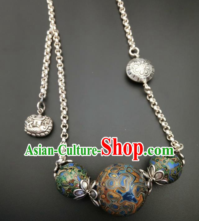 Handmade Chinese National Silver Necklace Traditional Lacquerware Necklet Accessories Handmade Chinese National Silver Necklace Traditional Lacquerware Necklet Accessories