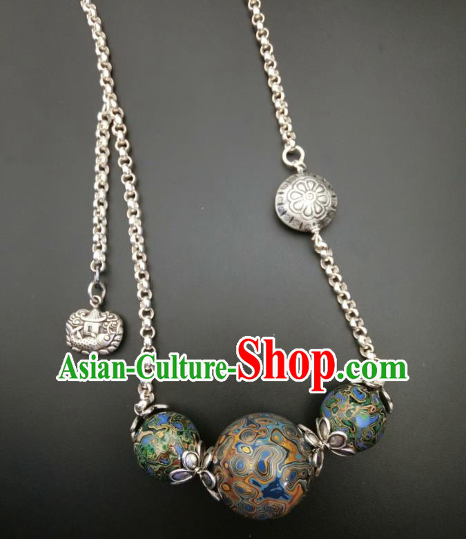 Handmade Chinese National Silver Necklace Traditional Lacquerware Necklet Accessories Handmade Chinese National Silver Necklace Traditional Lacquerware Necklet Accessories