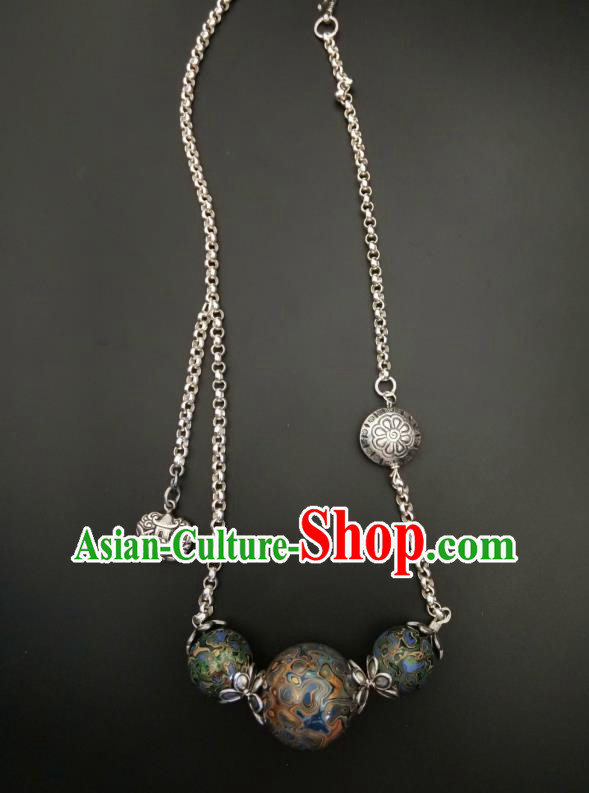 Handmade Chinese National Silver Necklace Traditional Lacquerware Necklet Accessories Handmade Chinese National Silver Necklace Traditional Lacquerware Necklet Accessories