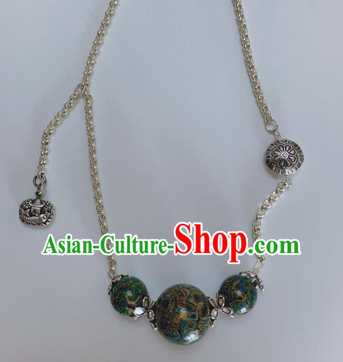 Handmade Chinese National Silver Necklace Traditional Lacquerware Necklet Accessories Handmade Chinese National Silver Necklace Traditional Lacquerware Necklet Accessories