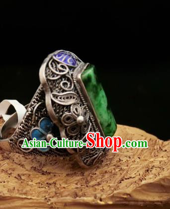 Chinese Handmade Blueing Silver Ring National Jewelry Jadeite Circlet Chinese Handmade Blueing Silver Ring National Jewelry Jadeite Circlet