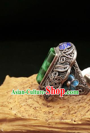 Chinese Handmade Blueing Silver Ring National Jewelry Jadeite Circlet Chinese Handmade Blueing Silver Ring National Jewelry Jadeite Circlet