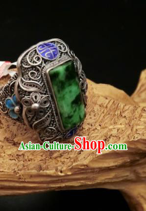 Chinese Handmade Blueing Silver Ring National Jewelry Jadeite Circlet Chinese Handmade Blueing Silver Ring National Jewelry Jadeite Circlet