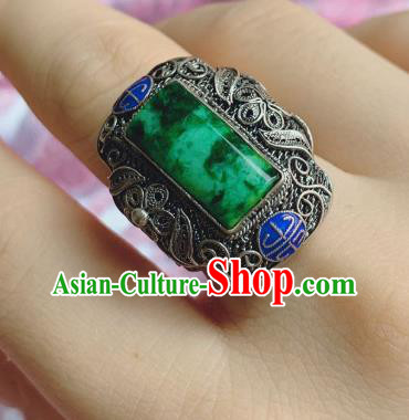 Chinese Handmade Blueing Silver Ring National Jewelry Jadeite Circlet Chinese Handmade Blueing Silver Ring National Jewelry Jadeite Circlet