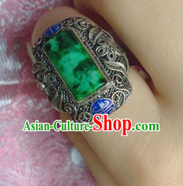 Chinese Handmade Blueing Silver Ring National Jewelry Jadeite Circlet Chinese Handmade Blueing Silver Ring National Jewelry Jadeite Circlet