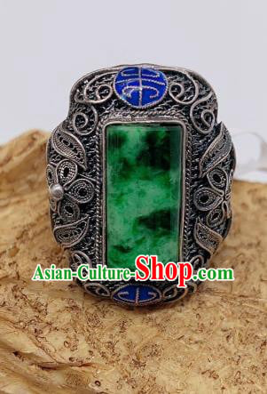 Chinese Handmade Blueing Silver Ring National Jewelry Jadeite Circlet Chinese Handmade Blueing Silver Ring National Jewelry Jadeite Circlet