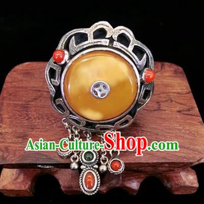 Chinese Handmade Silver Tassel Finger Ring National Jewelry Beeswax Circlet