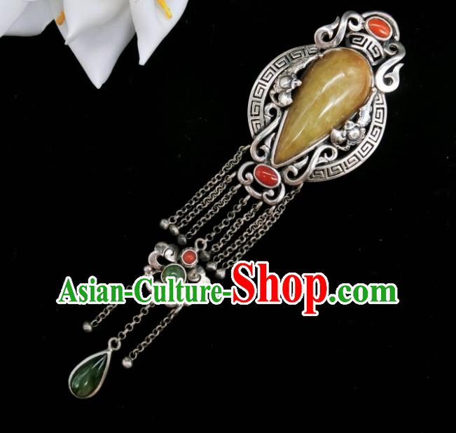 Handmade Chinese National Jadeite Necklace Pendant Traditional Silver Tassel Necklet Accessories Handmade Chinese National Jadeite Necklace Pendant Traditional Silver Tassel Necklet Accessories