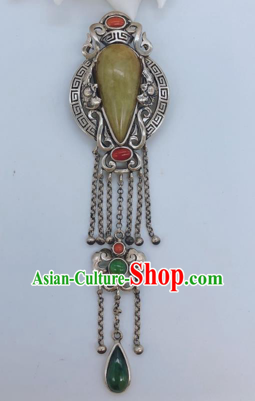 Handmade Chinese National Jadeite Necklace Pendant Traditional Silver Tassel Necklet Accessories Handmade Chinese National Jadeite Necklace Pendant Traditional Silver Tassel Necklet Accessories