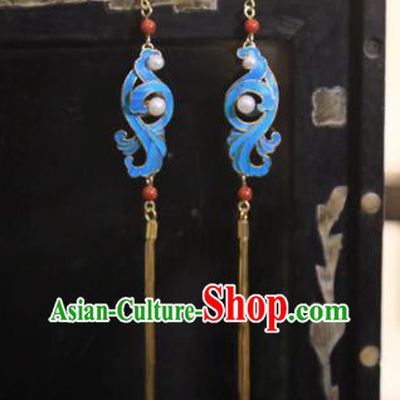 Handmade Chinese Golden Long Tassel Ear Accessories Traditional Culture Jewelry Cheongsam Earrings