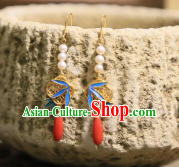 Handmade Chinese Agate Ear Accessories Traditional Culture Jewelry Cheongsam Blueing Bamboo Leaf Earrings Handmade Chinese Agate Ear Accessories Traditional Culture Jewelry Cheongsam Blueing Bamboo Leaf Earrings