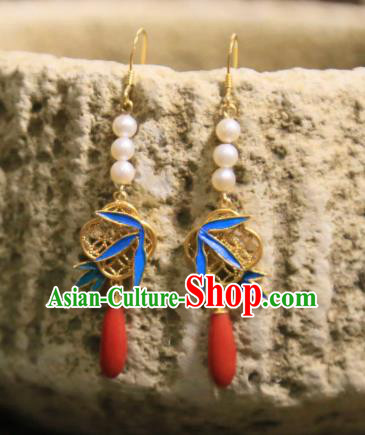 Handmade Chinese Agate Ear Accessories Traditional Culture Jewelry Cheongsam Blueing Bamboo Leaf Earrings Handmade Chinese Agate Ear Accessories Traditional Culture Jewelry Cheongsam Blueing Bamboo Leaf Earrings
