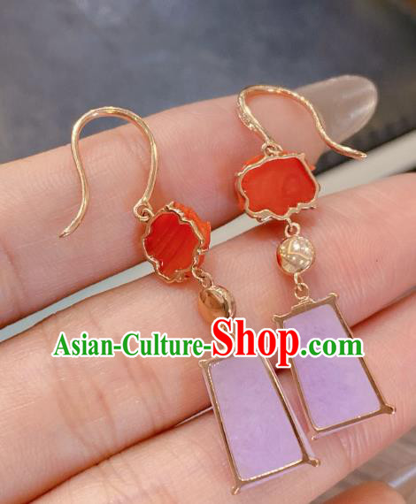 China Classical Pink Jade Earrings Traditional Handmade Agate Carving Peony Ear Accessories China Classical Pink Jade Earrings Traditional Handmade Agate Carving Peony Ear Accessories