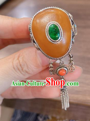 Chinese National Jewelry Beeswax Circlet Handmade Silver Tassel Finger Ring Chinese National Jewelry Beeswax Circlet Handmade Silver Tassel Finger Ring