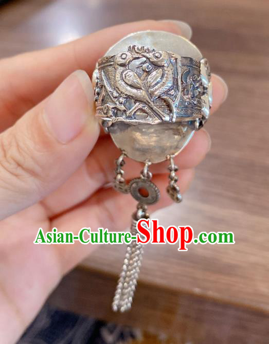 Chinese National Jewelry Beeswax Circlet Handmade Silver Tassel Finger Ring Chinese National Jewelry Beeswax Circlet Handmade Silver Tassel Finger Ring