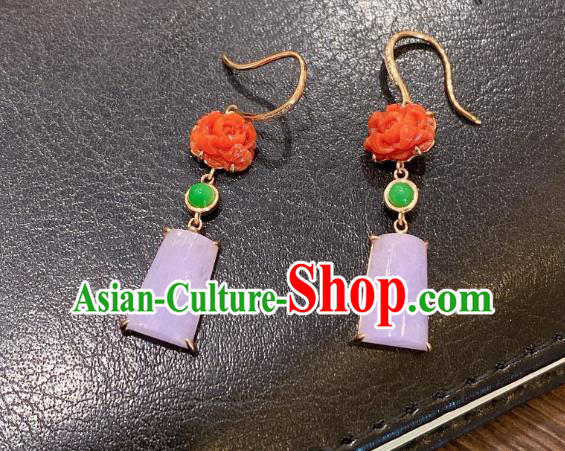 China Classical Pink Jade Earrings Traditional Handmade Agate Carving Peony Ear Accessories China Classical Pink Jade Earrings Traditional Handmade Agate Carving Peony Ear Accessories