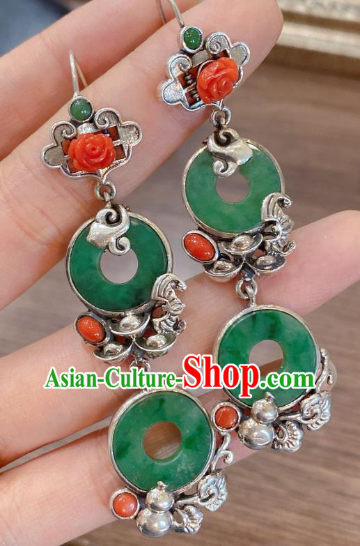 China Classical Agate Rose Earrings Traditional Handmade Jadeite Peace Buckle Ear Accessories China Classical Agate Rose Earrings Traditional Handmade Jadeite Peace Buckle Ear Accessories