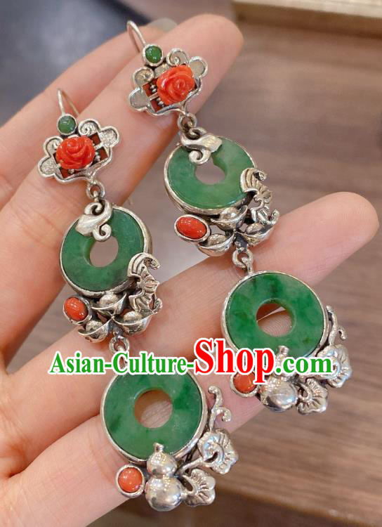 China Classical Agate Rose Earrings Traditional Handmade Jadeite Peace Buckle Ear Accessories China Classical Agate Rose Earrings Traditional Handmade Jadeite Peace Buckle Ear Accessories