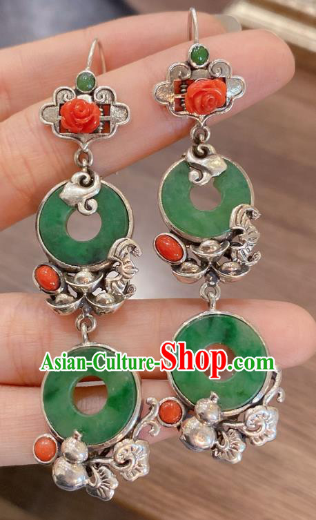 China Classical Agate Rose Earrings Traditional Handmade Jadeite Peace Buckle Ear Accessories China Classical Agate Rose Earrings Traditional Handmade Jadeite Peace Buckle Ear Accessories