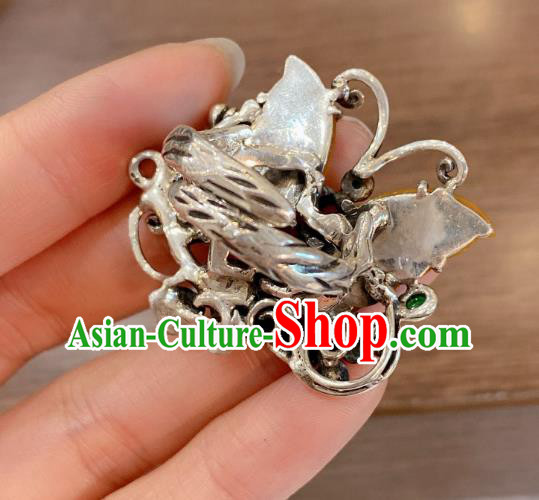 Chinese Handmade Circlet Agate Butterfly Finger Ring National Silver Jewelry Chinese Handmade Circlet Agate Butterfly Finger Ring National Silver Jewelry