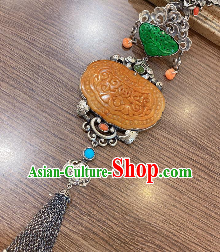 Handmade Chinese Traditional Wedding Jade Accessories National Silver Necklace Pendant Handmade Chinese Traditional Wedding Jade Accessories National Silver Necklace Pendant