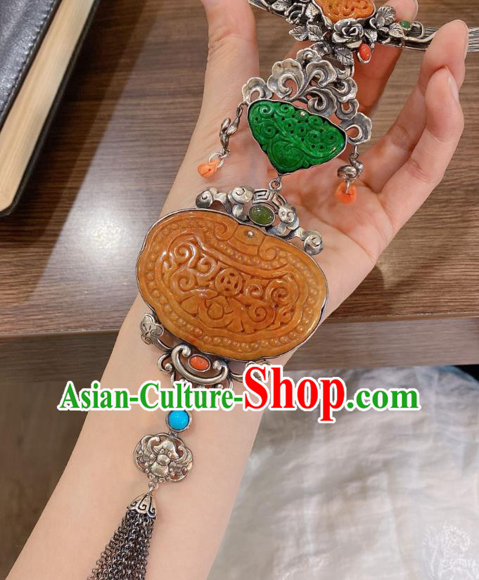 Handmade Chinese Traditional Wedding Jade Accessories National Silver Necklace Pendant Handmade Chinese Traditional Wedding Jade Accessories National Silver Necklace Pendant